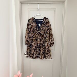 Madewell Navy Floral V-Neck Babydoll Dress